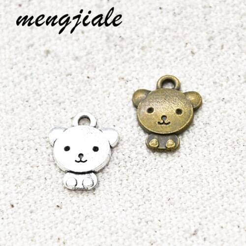 30pcs Two Color Mini Bear Charms Alloy Metal Cartoons Pendants For DIY Handmade Jewelry Accessories Making 13*11mm