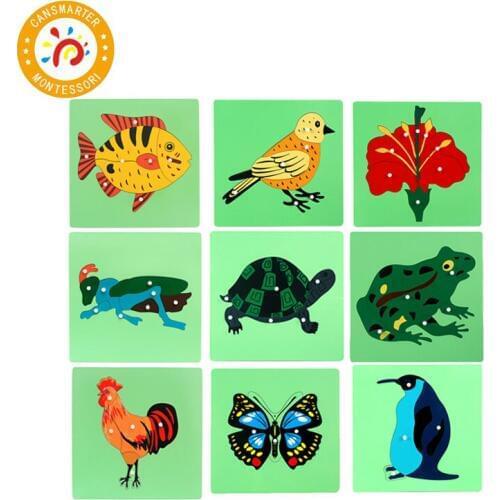 Green Bottom 3D Animals Puzzle Plants Jigsaw Board for Kids Toys Montessori Children Educational Teaching Aids Wooden Puzzles