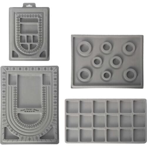 4Pcs Gray Flock Beads Tray Design Boards Kit DIY Beading Bracelet Jewelry Tools