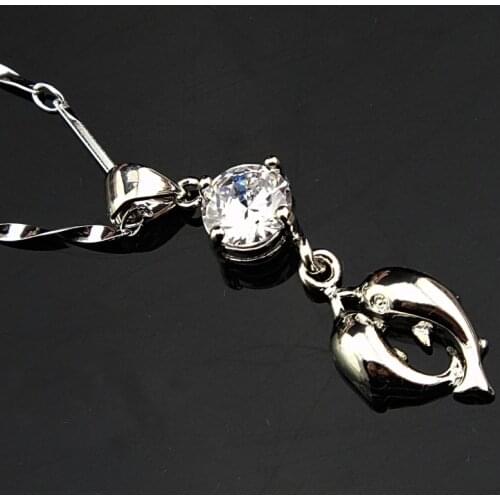 5pcs Charms 18K White Gold P Silver Cubic Zircon Fashion Womens Dolphin Necklace Pendant Wholesale Fine Jewelry A860