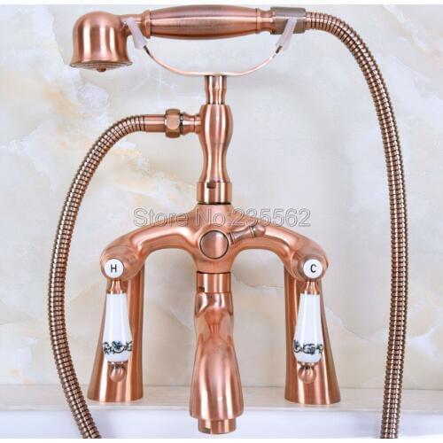 Antique Red Copper Clawfoot Bathtub Faucet Telephone Style Handheld Shower lna167