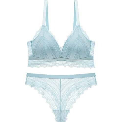 DKERT Seamless Triangle Cup Brassiere Half Transparent Bra and Thong Set Fancy Underwear