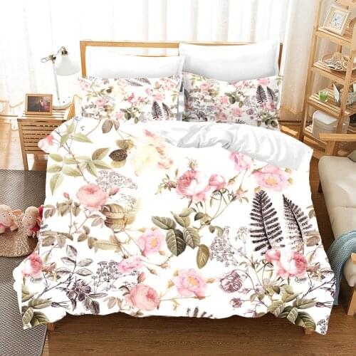 Rose Leaf Duvet Cover Sets Flower Plant Comforter Bedding Set Pillowcase Modern Home Decor Full Single Queen King Size Dropship