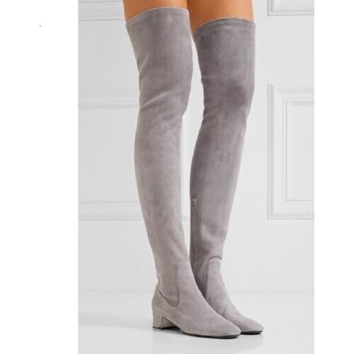 Over The Knee Boots Winter Shoes Woman Plush Thick Heel Round Head Elastic Boots With Zipper Back Slim Long Tude Booties mujer