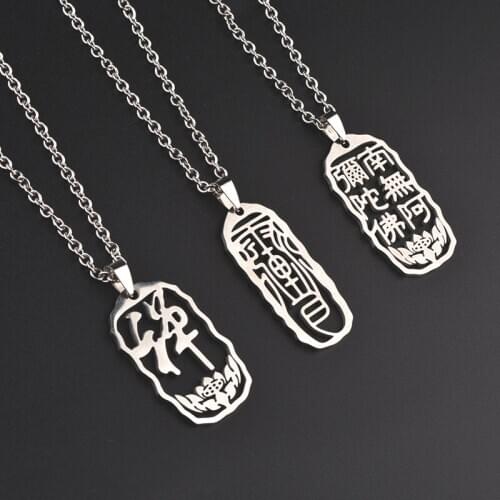 BOEYCJR Buddhism Rune Mantra Runes Pendant Necklace Statement Chain Fashion Energy Lucky Charm Necklace for Men or Women