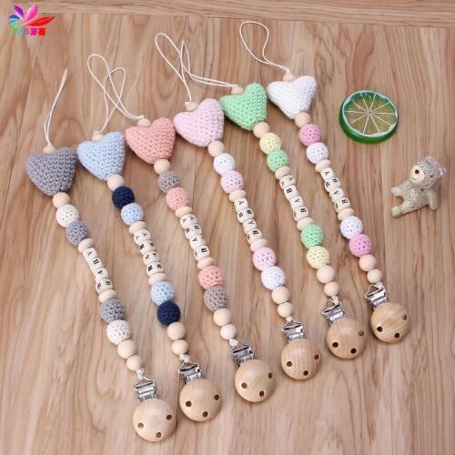 Wooden Bead Dummy Clip Holder Pacifier Clips Soother Chains Baby Kids Teething Toy Wooden Beaded Pacifier Holder Clip Chain