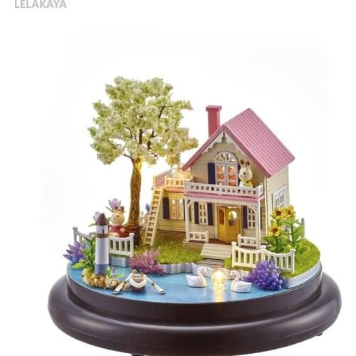DIY Mini Doll House Spring of Flowers Wooden Handmake Miniature Furniture Craft Glass Ball Toy Building Model Kits Dollhouse