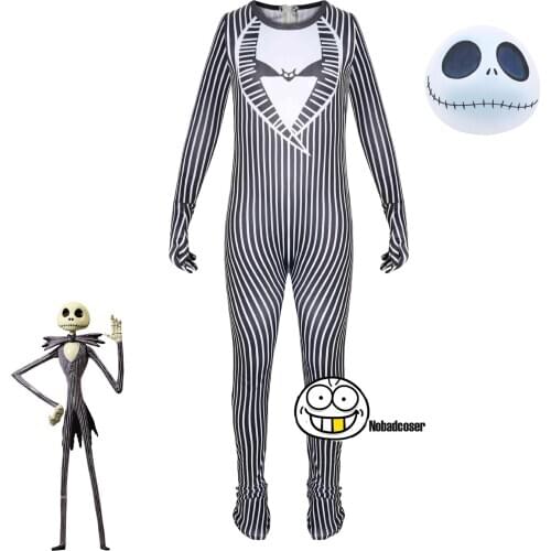 New Nightmare Before Christmas Jack Skellington Halloween Jack Skellington Cosplay Costume for Kid Boy Carnival Children Clothes