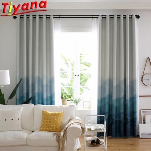 Chinese Classic Mountain Curtains for Living Room Blue Blackout Window Drapes Panel China Hill Curtains for Bedroom AF056#2