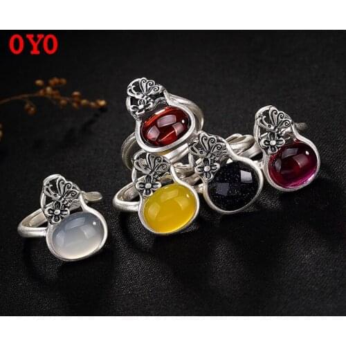 100%925 silver restoring ancient ways recent Mosaic chalcedony pomegranate red corundum blue sandstone wholesale opening ring