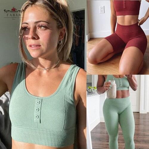 Yoga Sets Seamless Women Gym Clothing Fitness Workout Sportswear Suits Vest High Waist Legging Shorts Elastic Yoga Outfits