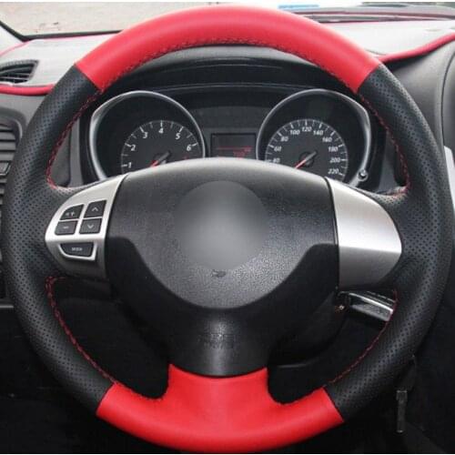 Red Black Genuine Leather Car Steering Wheel Cover for Mitsubishi Lancer EX 10 Lancer X Outlander ASX Colt Pajero Sport