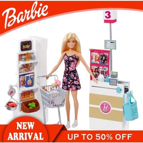 Barbie Doll Surpermarket Playset Toy Different Accessories Funny Pretend Playing Set FRP01 Shopping Birthday Present Girl