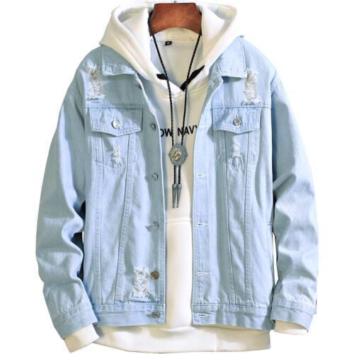 New Men Light Blue jean jacket men denim jackets Outwear Coats Men Large Size Vintage Man Denim Jackets Streetwear Plus Size 3XL