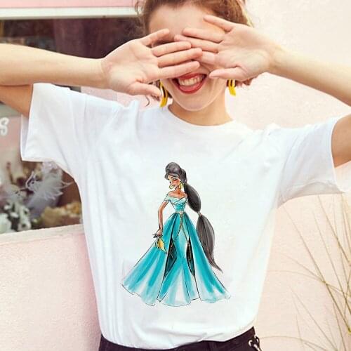 Disney Princess Cinderella Print Summer Tshirt Cartoon Women T-Shirt Casual Loose Female Tee Tops Harajuku Streetwear Dropship