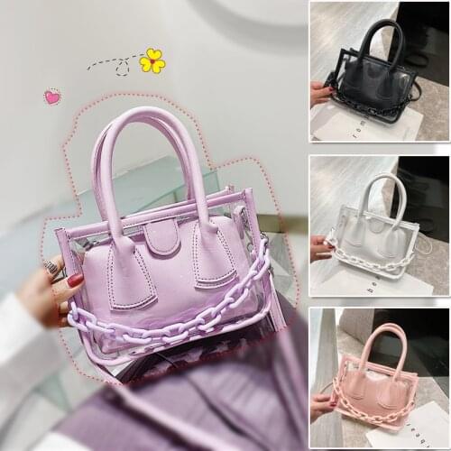 Summer 2021 Women Crossbody Purse bag Transparent Fashion Womens Bag Lady Shoulder Handbag Jelly Clear PVC Travel Composite Tot