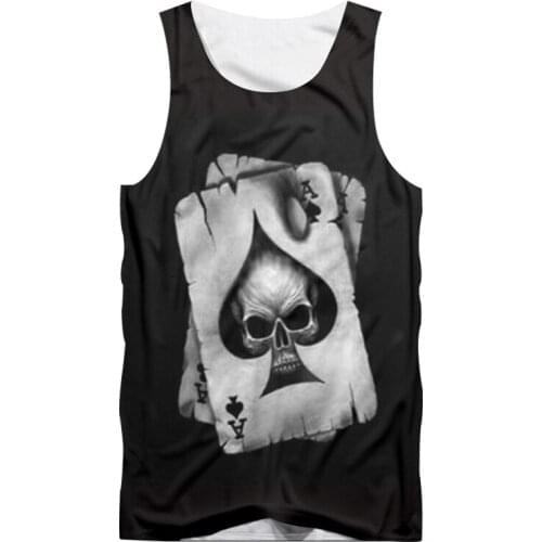 Men Tank Tops Black Cool Print Skull Poker 3D Vest Hombre Hip Hop Punk Style Crewneck Sleeveless Shirts Undershirts 5XL