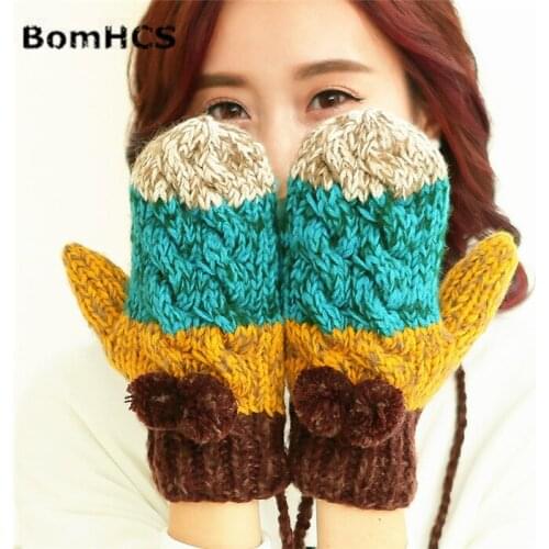 Cute Women Winter Warm Colorful Mittens Handmade Knitted Gloves