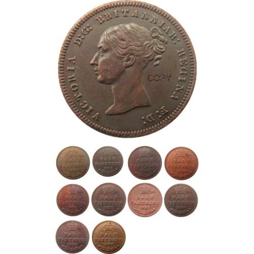 A Set Of(1839-1856) 10pcs UK Great Britain / Ceylon Victoria Half Farthing copy coins