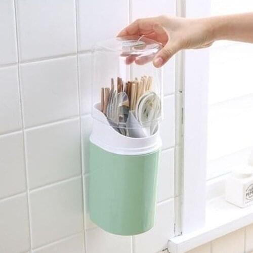 Wall-Mounted Cutlery Holder Hanging Seamless Drain Chopsticks Cage Spoon Fork Plastic Storage Box Kitchen Tools