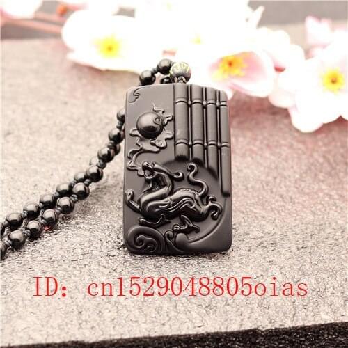 Natural Black Obsidian Dragon Tiger Pendant Beads Necklace Fashion Charm Jewellery Hand-Carved Lucky Amulet Gifts for Women Men