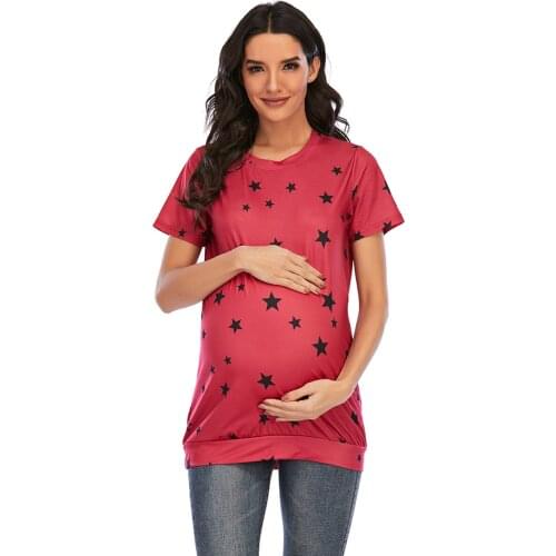 New European and American style five-pointed star printed short-sleeved T-shirt for pregnant women fashion all-match maternity w