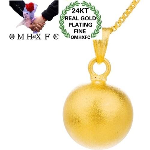 OMHXFC Wholesale PN360 European Fashion Hot Fine Woman Girl Party Birthday Wedding Gift Round Bead Ball 24KT Gold Pendant Charm