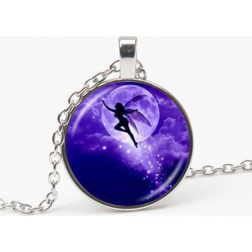 Cute Fairy Elf Pattern Necklace Angel Happiness Glass Convex Pendant Chain Accessories Gift Woman Man Child Gift Souvenir