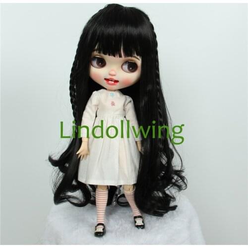 9-10 inch Blyth Wig Long Black Curly Hair