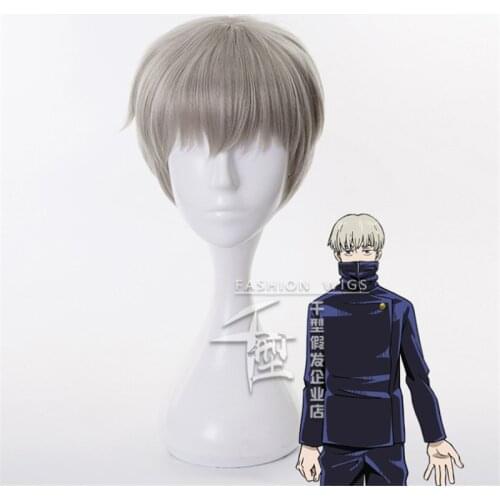 Inumaki Toge Wig Beige Gray Wig Anime Fushiguro Megumi Gojo Satoru Cosplay Hair Synthetic Cosplay Wig 30cm