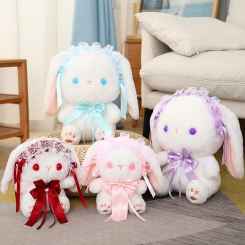 23/35cm Lolita Rabbit Baby Plushie White Bunny Cute Cartoon Rabbit Sitting Doll Satin Dressed Cute Animal Girls Girlfriend Gift