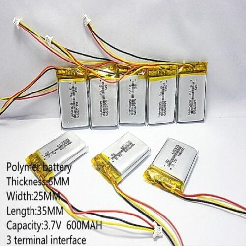 Polymer lithium battery 3.7 V, 600mah 602535 062535 can be customized wholesale CE FCC ROHS MS quality certification