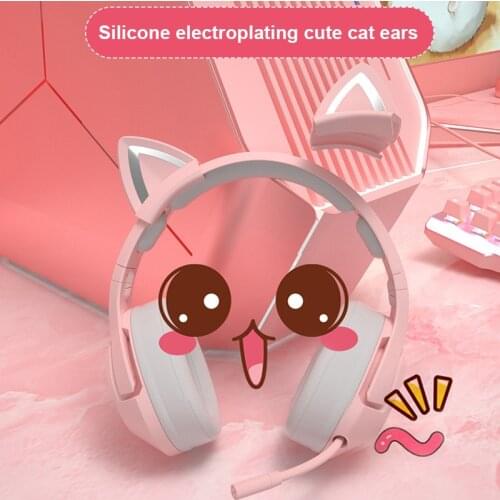 K9 Pink Wired Gaming Cat Ear Headset With Microphone, Gaming Music Headset, Cartoon Cute Gaming Bass Headset Portable Audio