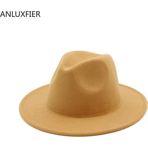 X3004 Unisex Woolen Hat Womens Fedora Hat Fashion British Style Pepper Choking Mouth Caps Large Brimmed Light Board Hat