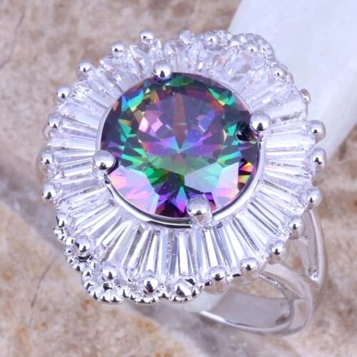 Shining Rainbow Cubic Zirconia White CZ Silver Plated Ring Size 6 / 7 / 8 / 9 E698