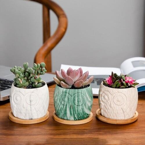 Nordic Marble Pattern Owl Ceramic Succulent Flower Pot Planter Home Office Decor Miniature Model Desktop Decoration Flowerpots