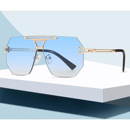 Retro rimless sunglasses mens glasses womens large-frame fashion glasses metal frame