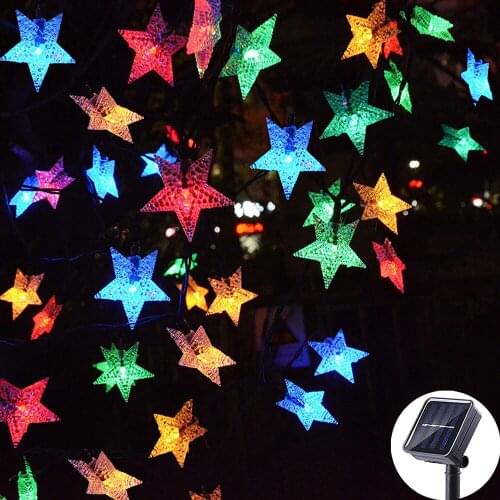 Solar Powered 30/50/100/200 led Waterproof Star shape LED String lights Outdoor Holiday Christmas Party Wedding Decoration light