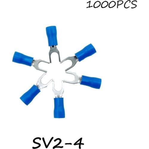 SV2-4 1000PCS/Pack Blue Insulated Spade Terminal Block Connector Electrical Furcate Pre-insulated End Fork Crimp Cable Wire