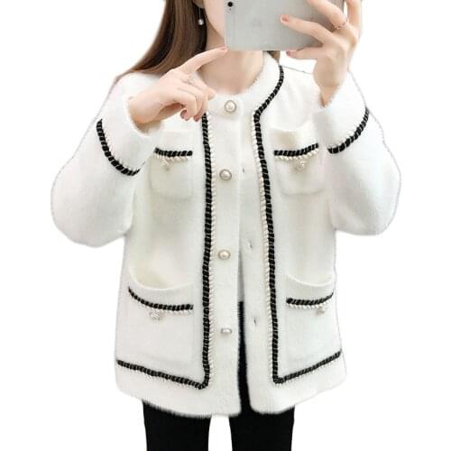 Trending Products Youth Clothing Women Short Jacket Shaggy Coat Autumn Sweater Knit cardi gan Imitation mink velvet Outerwear