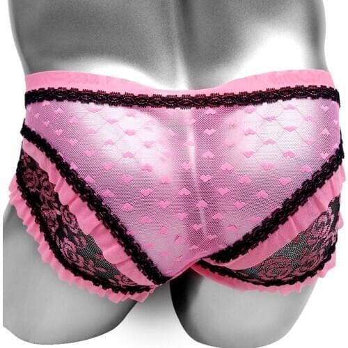 Sissy Lingerie Panties Crossdress Gay Brief Underwear Heart Dot Mesh See Through Low Rise Cute Fashion Underpants