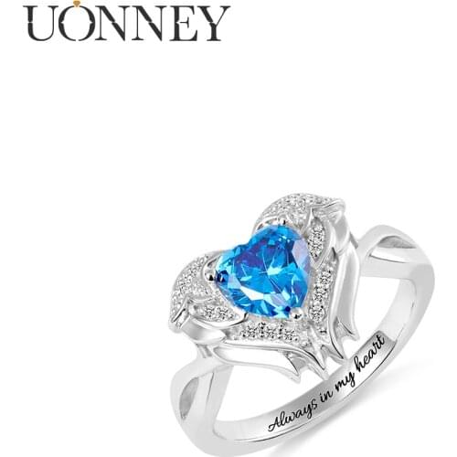 UONNEY Dropshipping Personalized Wedding Angel Wings Memorial Jewelry Engraving Silver Heart Birthstone Rings 2021 for Couple