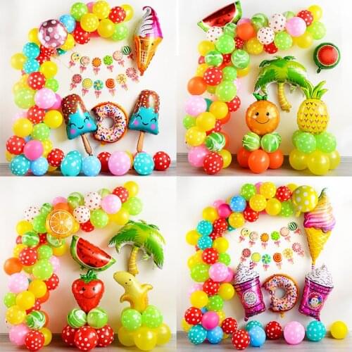 Balloon Arch fruit Garland Chrome Metallic Balloons Pink Globos Happy Birthday Summer Party Decorations Wedding Baby shower