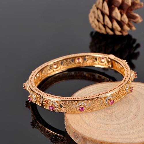 Top Quality Brass Bracelet with Rhinestone Bridal Bracelet Side Open Cuff Bracelet Gold Luxury Arabic Charm Bracelet Bracelet