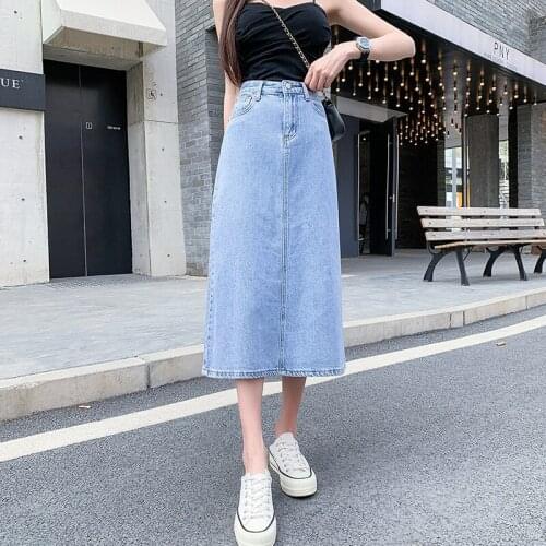 A-Line MIDI Skirt With Slit Back, High Waist, Loose-Fitting And Slimming