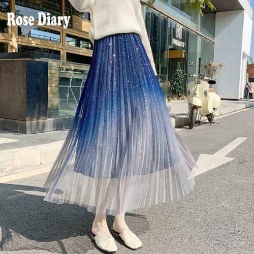 RoseDiary Summer Autumn A Line Skirts Elegant High Waist Floral Print Mid-Calf Green Pink Black Bottom For Lady