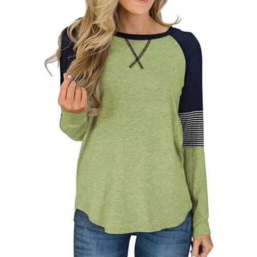 Fashion Stripe Stitching Long Sleeves Chest Cross Avocado Green T-shirt Women Casual O-Neck Loose White Tops Autumn Black Tees