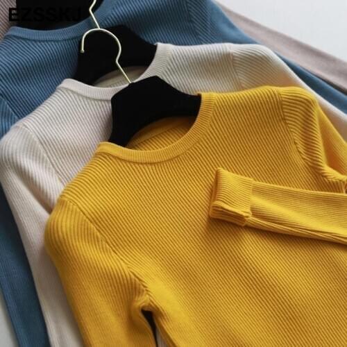 Sweaters Pullovers Spring Autumn Summer Base Coat 2020 New Womens Stripe Slim O-Neck Sweater Pullovers Long Sleeves Casual Top