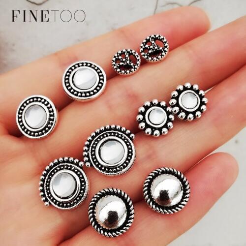 Vintage Stone Crystal Round Geometric Stud Earring Set Minimalist Simple Earrings for Women Pendientes Mujer Moda 2018