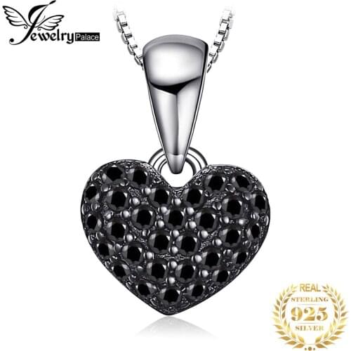 JewelryPalace Heart Love Natural Black Spinel Gemstone 925 Sterling Silver Pendant Necklace for Women Fashion Jewelry No Chain